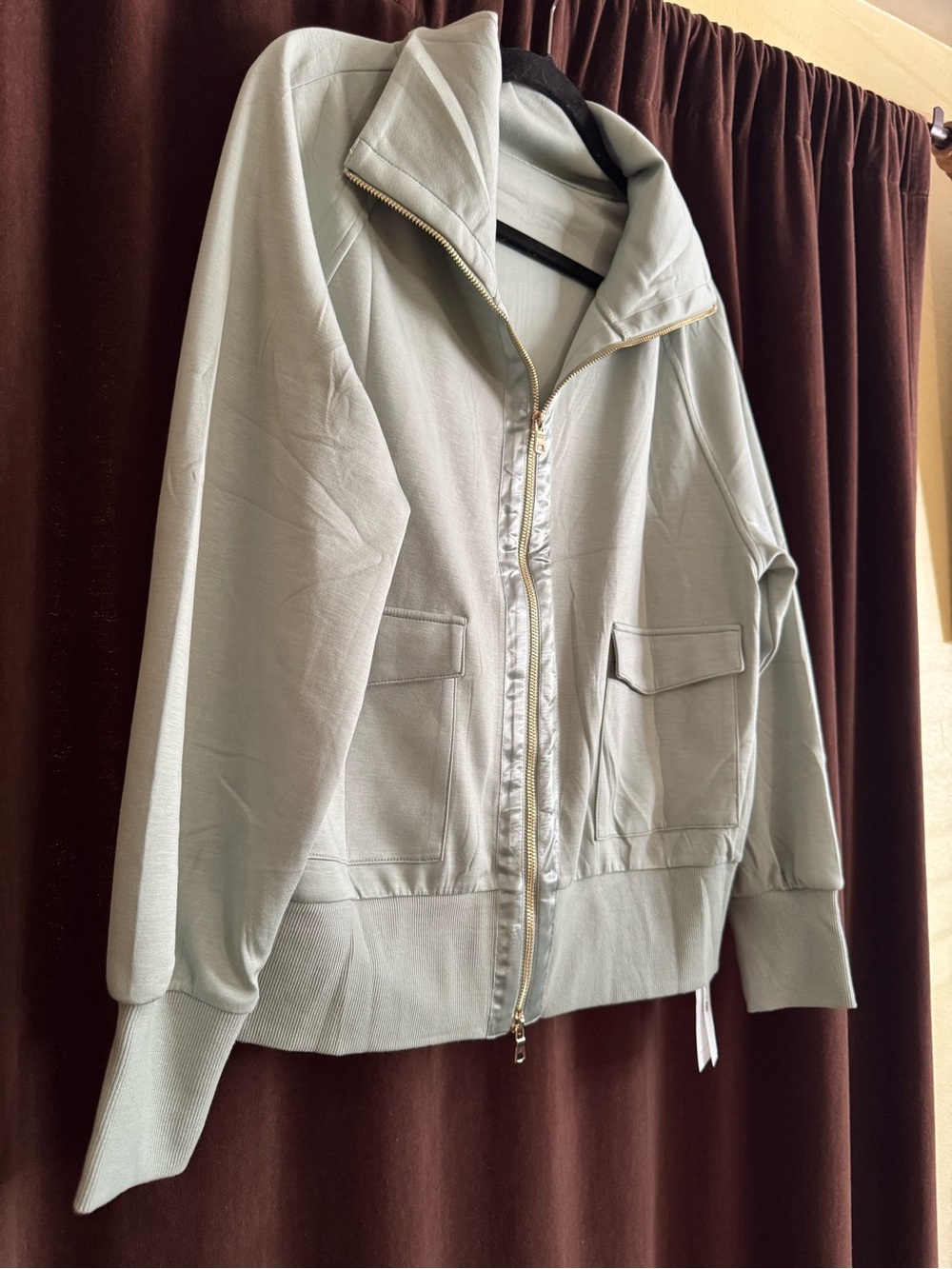 Light Sage Zip-Front Women's Jacket - Casual Bomber Style